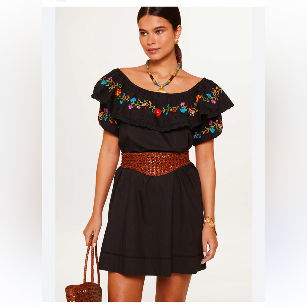 RIXO Black Dress with Vibrant Floral Accents